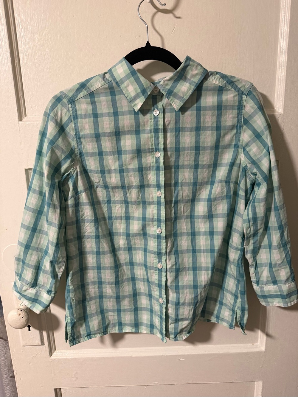 Pendleton Mint Green White Plaid Button-Down 100% Cotton Roll Tab Shirt Gorpcore
